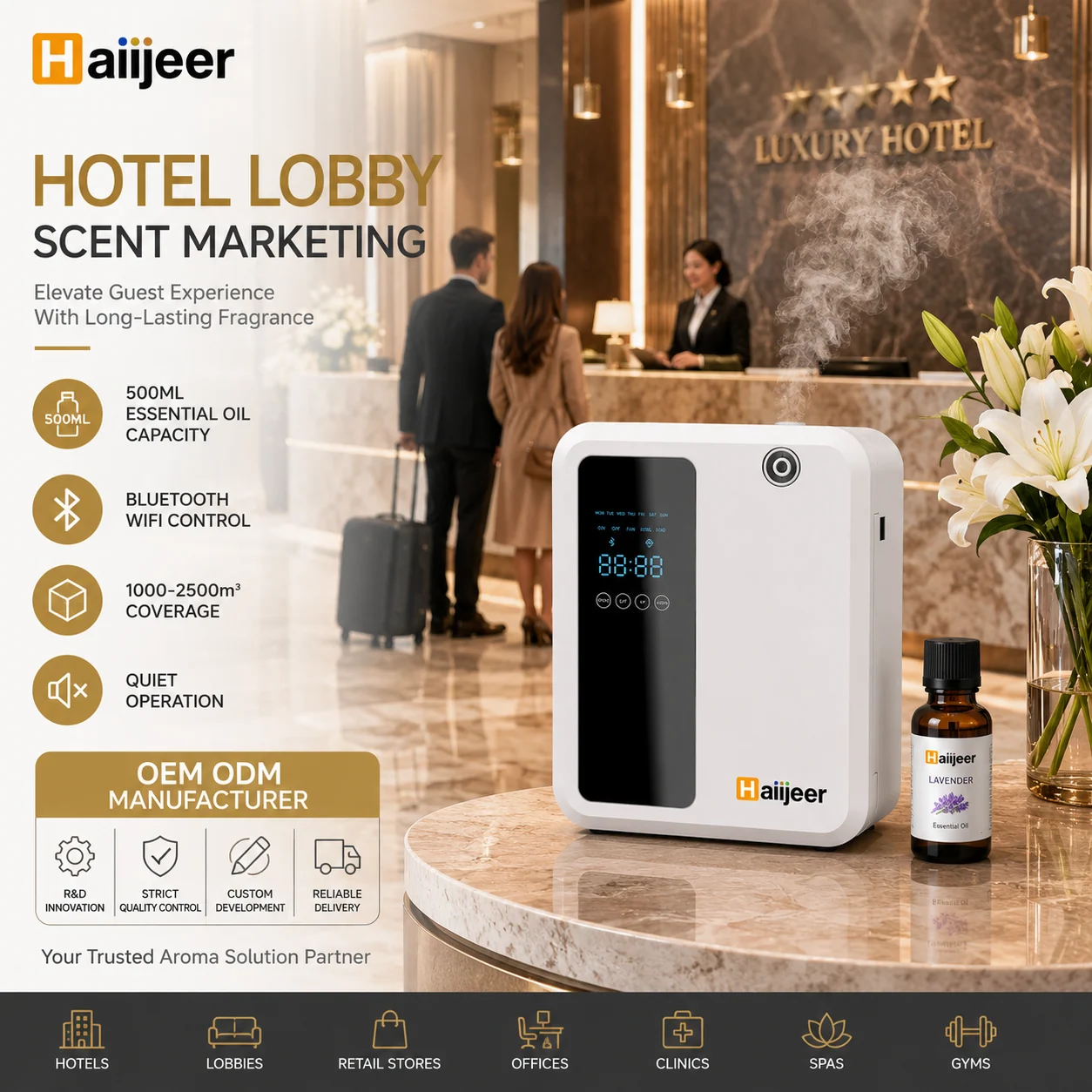 White rectangular diffuser in a lobby presentation