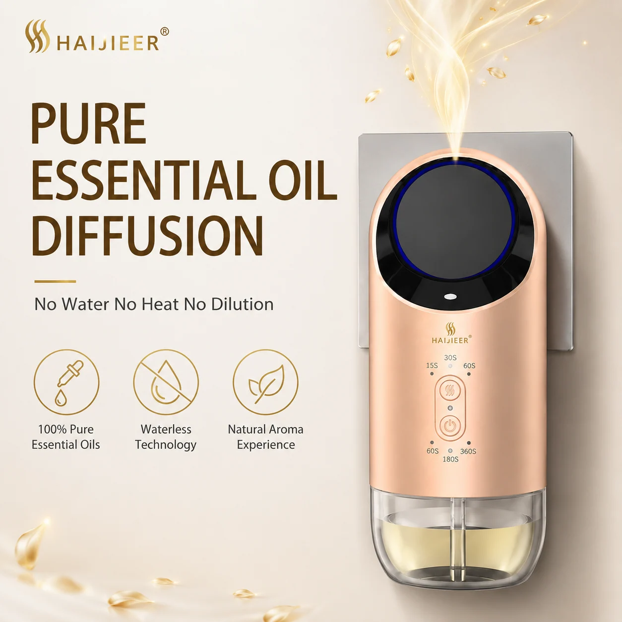 Beige plug-in diffuser with transparent bottle