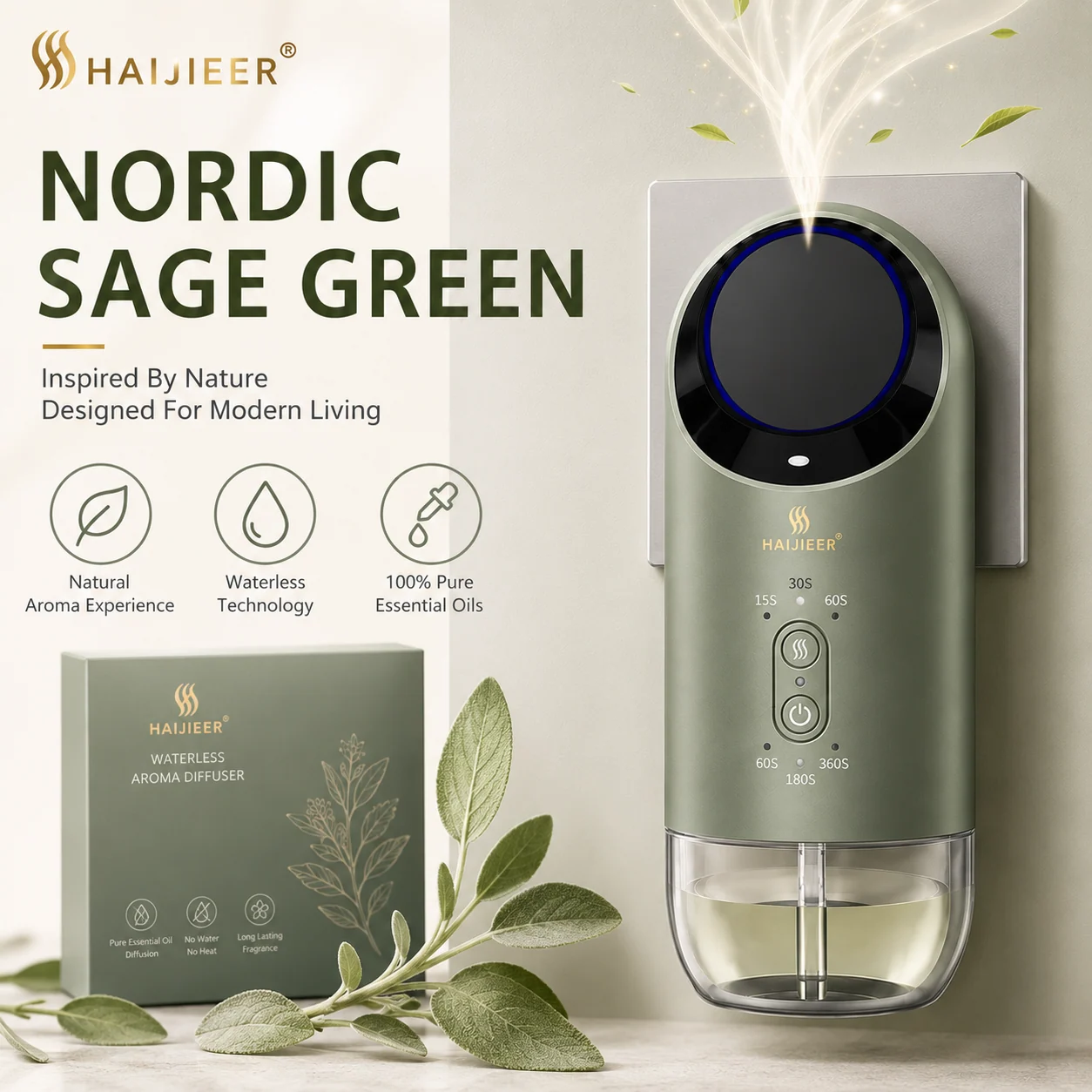 Green plug-in diffuser with transparent bottle